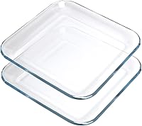 FOYO 10-Inch Square Tempered Glass Plate Set of 2 - Oven Safe Pie Salad Serving Plates, Microwave Dishwasher Freezer Safe