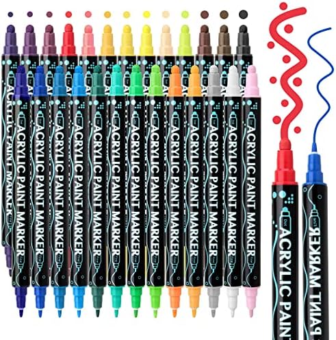 Acrylic Paint Markers,Acrylic Paint Pens Paint Markers,26 Colors Dual Tip Paint Pens For Rock Painting Wood Canvas Plastic Metal And Stone, Acrylic Dot Markers Pen For DIY Crafts Making Art Supplies