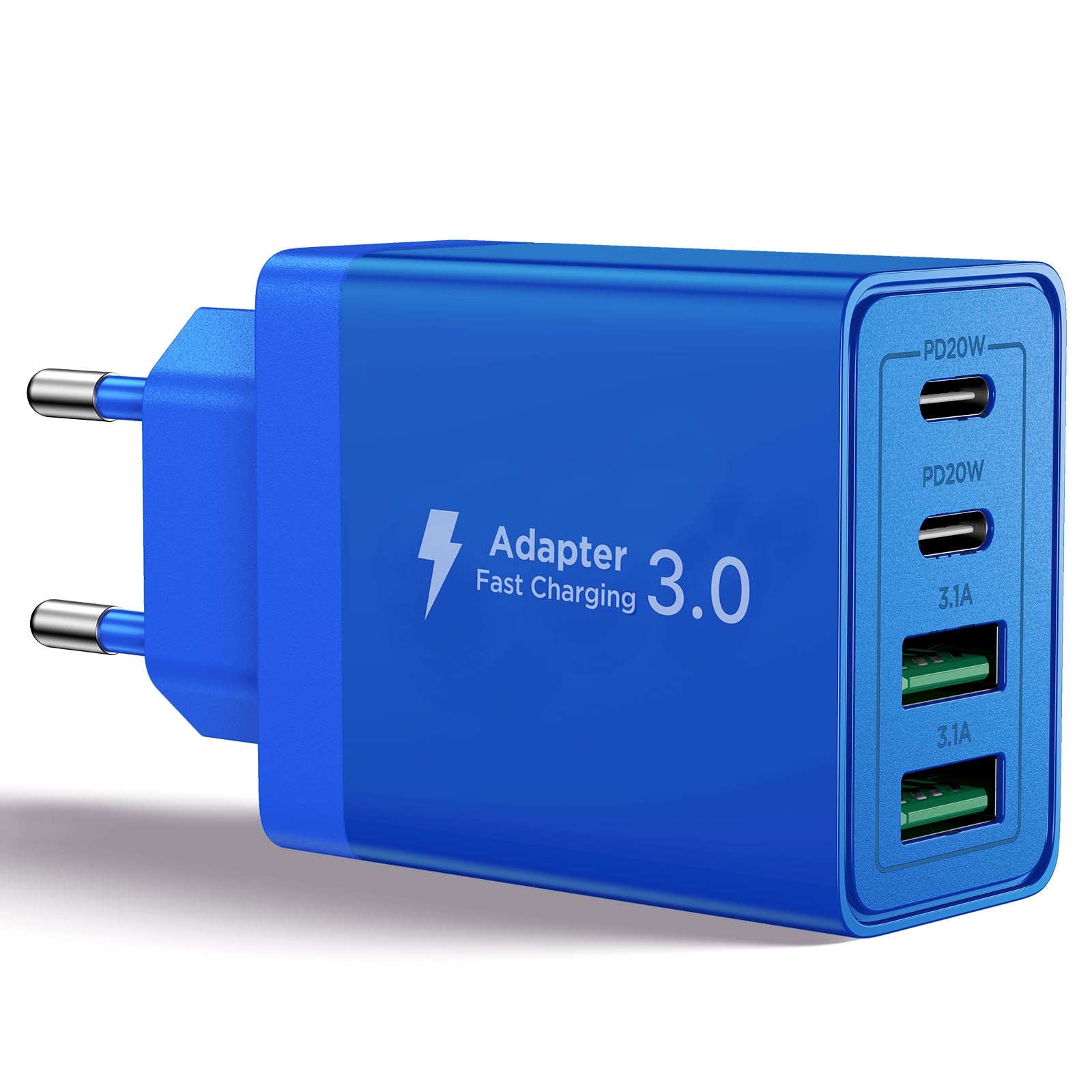 Caricatore USB C,40W 4Porte Presa USB Multipla Spina Ricarica,Muro Caricabatterie Rapido per Samsung S24 S23 S9 iPhone 16 15 14 12 11 Pro Max XS 8 iPad,Carica Rapida Alimentatore Type C Adattatore,Blu