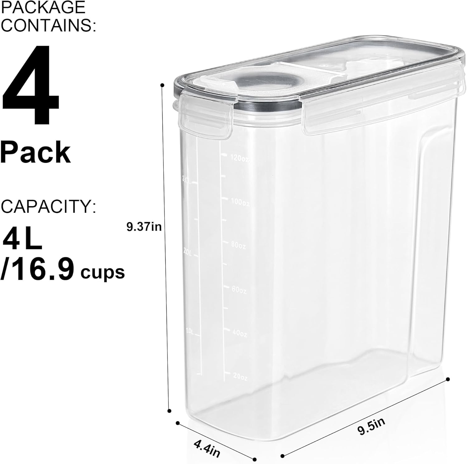 Food Dispenser Containers (Set of 4) Clear Plastic Natural Finish