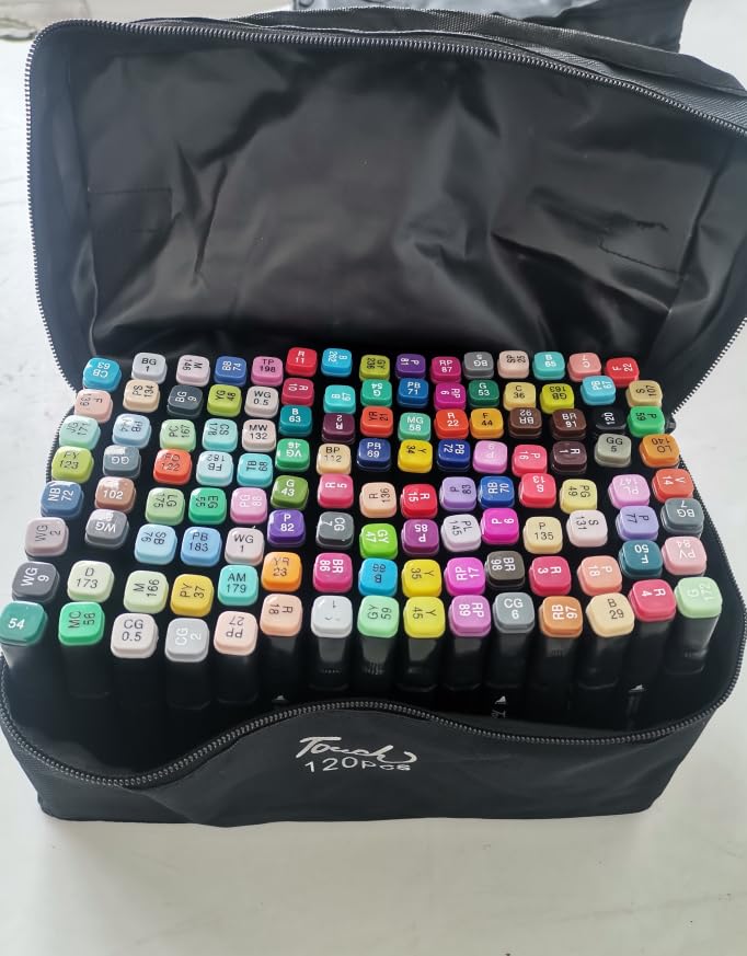 Kit Caneta Marcadora Ponta Dupla, Caneta Colorida de Secagem Rápida para Desenho Profissional, Arquitetura, Mangá e Material Escolar Artístico (120 Cores-Kit Caneta Marcadora Ponta Dupla)