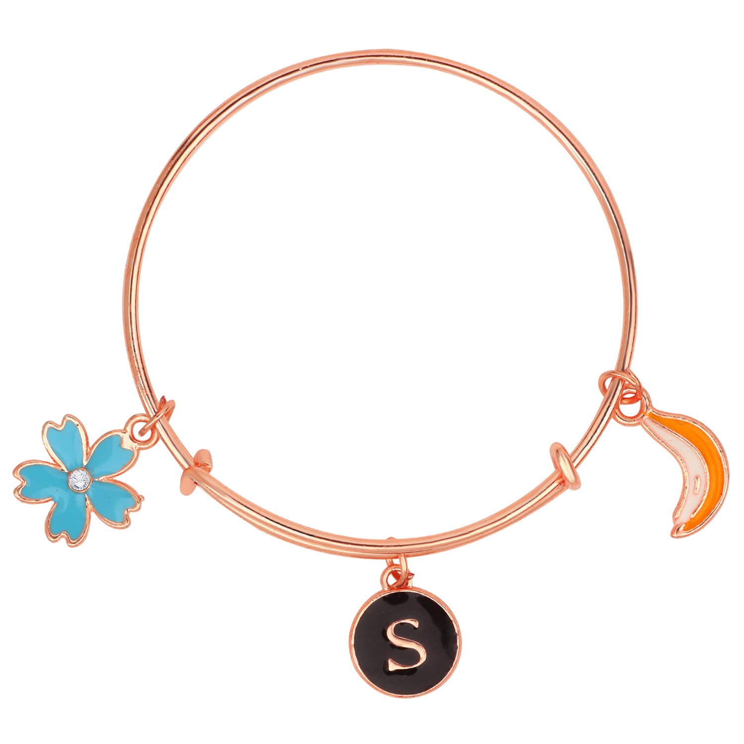 Mahi S Letter Banana & Floral Shaped Enamel Work Charm Bracelet with Rose Gold Plated for Kids (BRK1100874Z) (B0BFLJ95W9) Amazon Price History, Amazon Price Tracker
