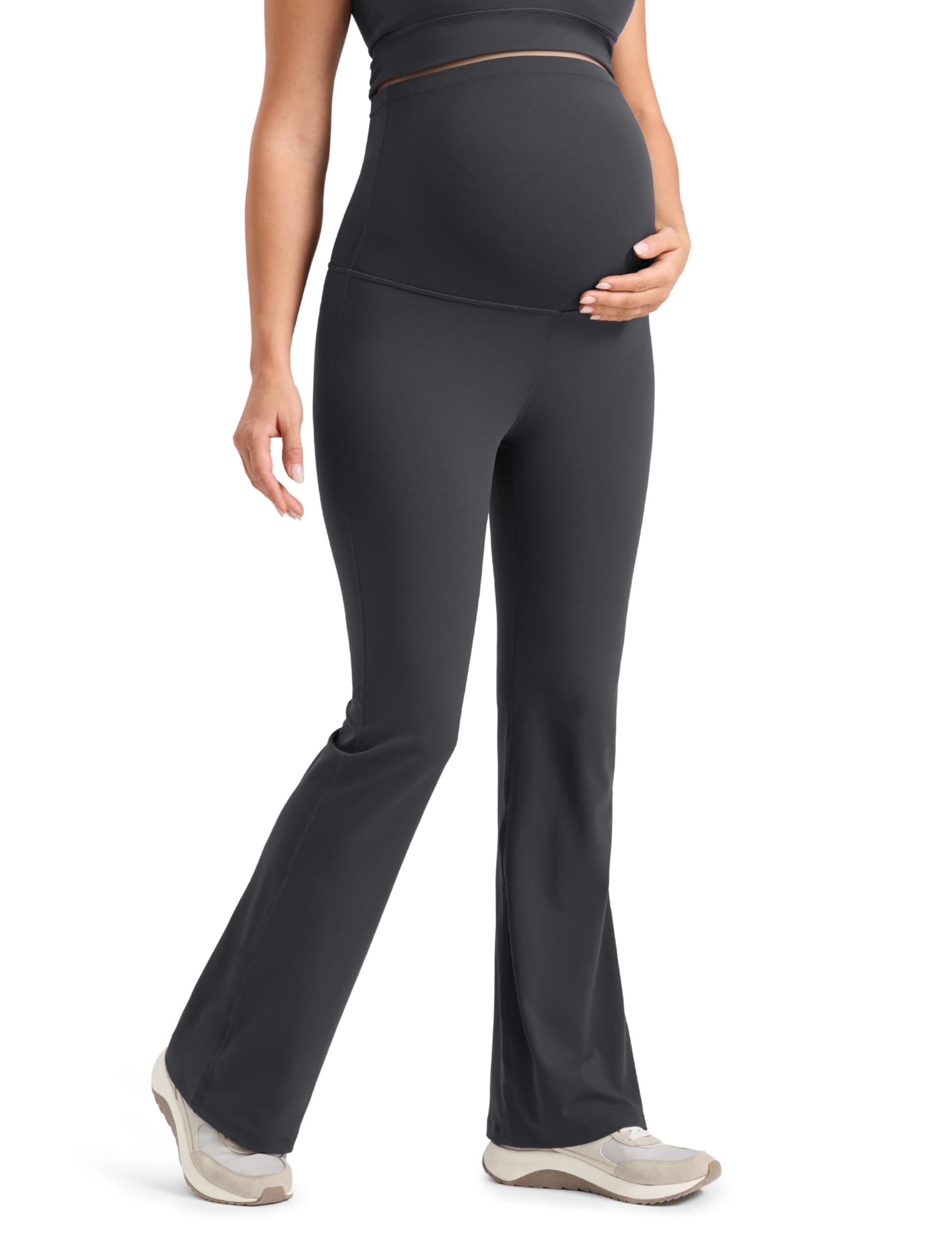 Crz Yoga Women's Mysterious Grey Butterlift Maternity Flare Yoga Leggings 31" - Over The Belly Stretchy Workout Lounge Bootcut Pregnancy Pants 8