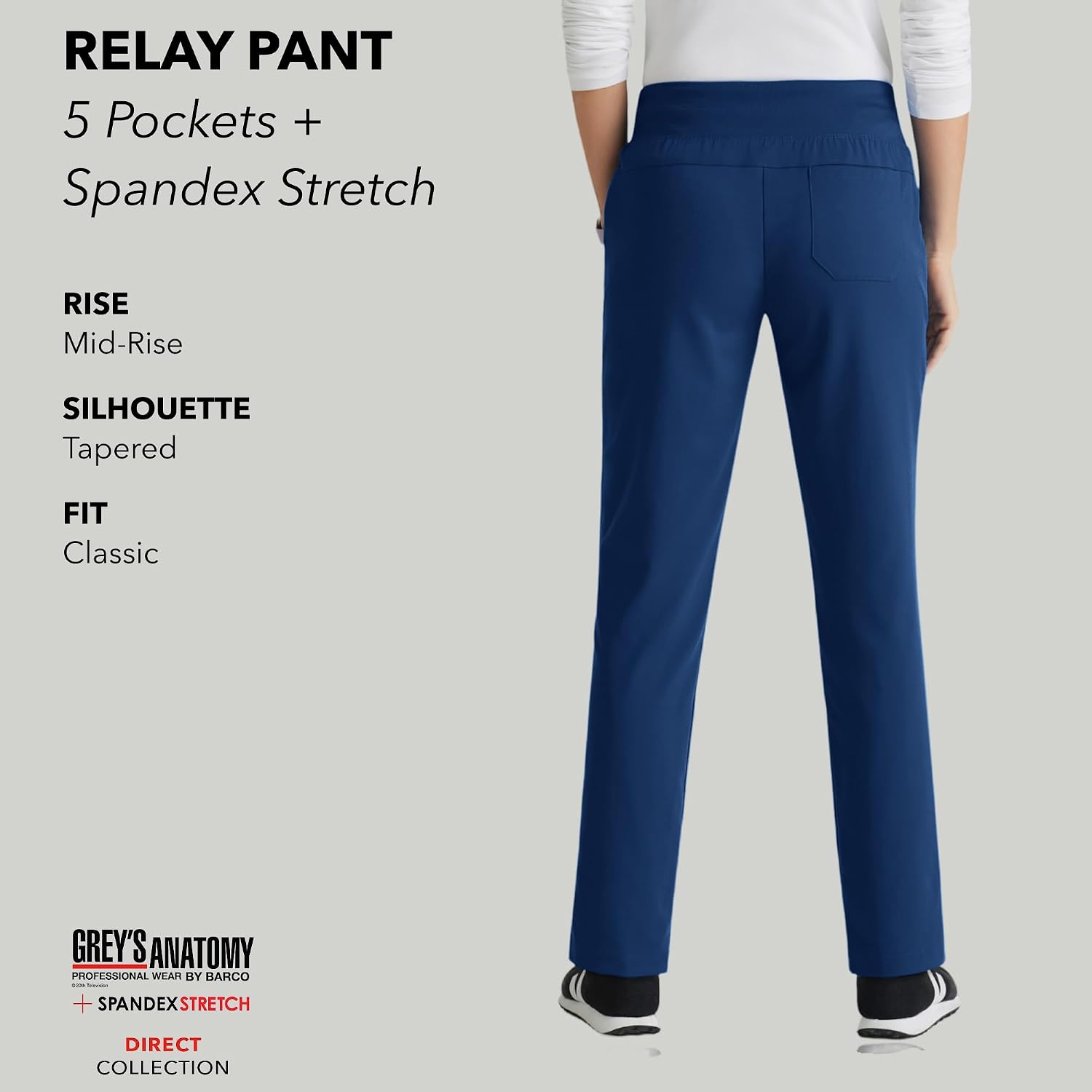 BARCO Grey's Anatomy Spandex Stretch Direct - Relay Scrub Pant for Women, Tapered Women's Scrub Pant