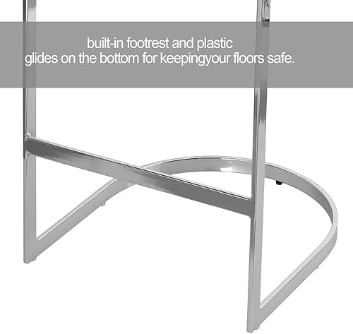 Miniatura 5 de Juego de 2 taburetes de bar modernos de 26 pulgadas con respaldo y marco de metal en forma de C, sillas de bar tapizadas de piel sintética para