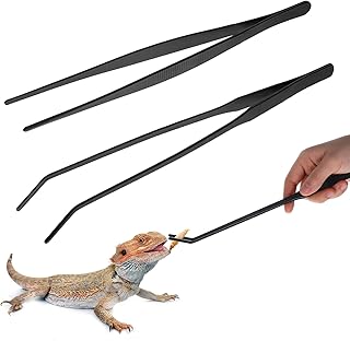 Lnngub 2 Stück Aquarium Pinzette Set, 25cm Gerade Pinzette und 27cm Gebogene Pinzette Set Lange Reptilien Futterpinzette aus Edelstahl Schützende Finger Pinzette für Reptilien, Wasserpflanze (Schwarz) product image