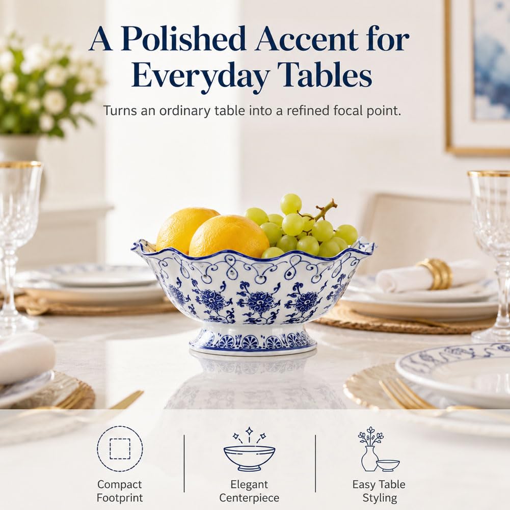 Chinoiserie Obstschale, Keramik, dekorativ, Blau und Weiß
