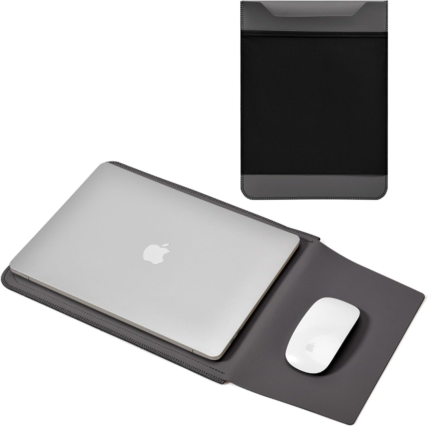 Slim PU Leather 13 13.6 Inch Laptop Sleeve Protective Case with Mouse Pad for MacBook Air/Pro 13 M4/M3/M2/M1 HP Lenovo Dell Asus Samsung Briefcase Carrying Laptop Bag (Black&Gray, 13 inch)