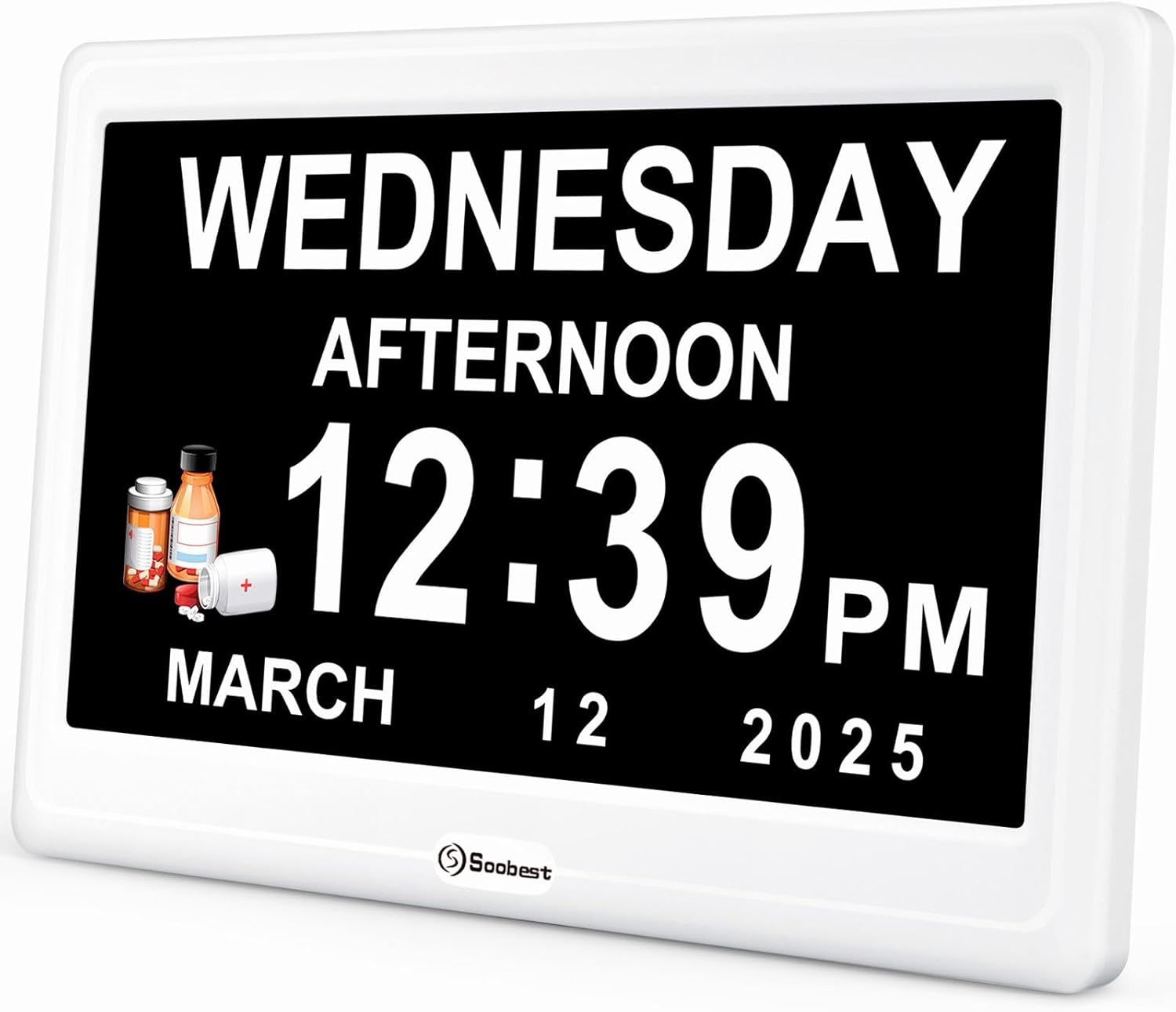 Soobest 12” Dementia Digital Clock for Seniors Extra Large, 20 Alarm Reminders Date Day Time Display for Elderly Memory Loss Alzheimers, Electric Calendar Clock, Auto DST, 1024 * 600P HD