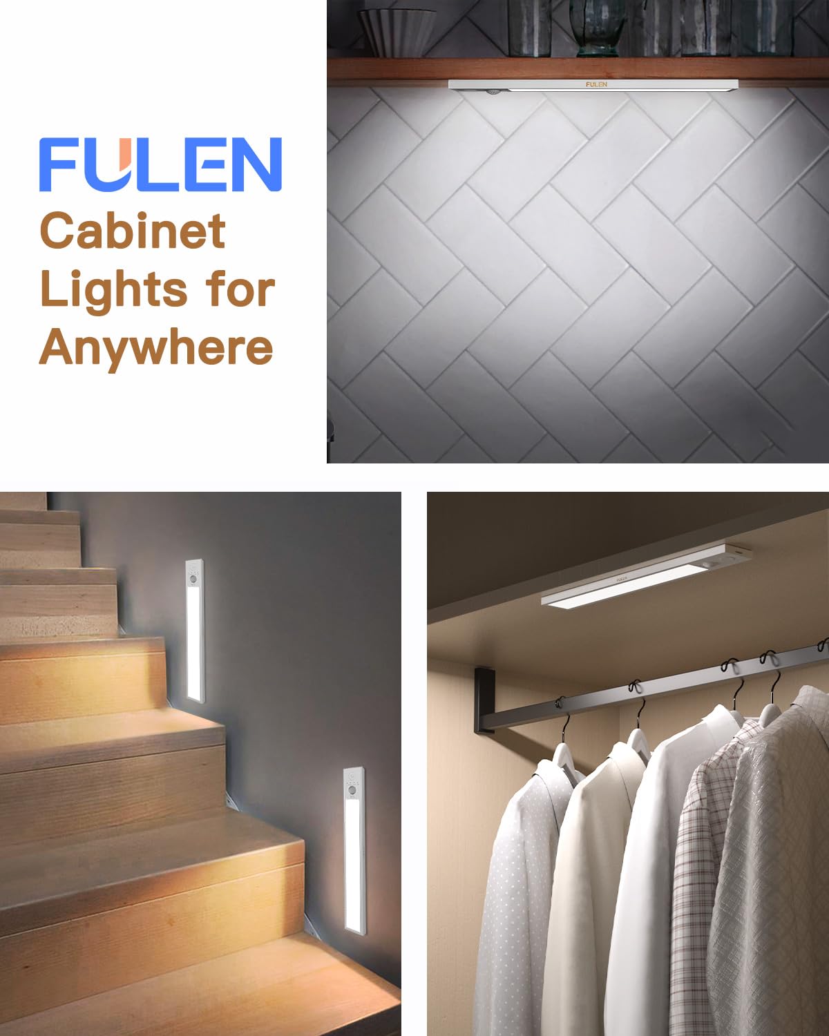 2 Lampes LED Avec Détecteur Mouvement FULEN - 2500mAh Rechargeable Pour Armoire/Cuisine