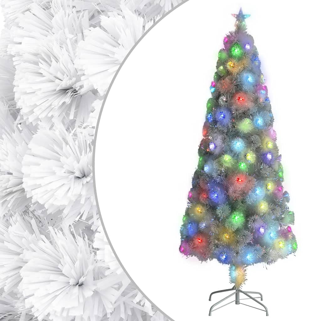 Sztuczna choinka z oświetleniem, biała 210 cm, włókno szklane i LED, 280 gałązek, w zestawie stojak, świąteczna dekoracja