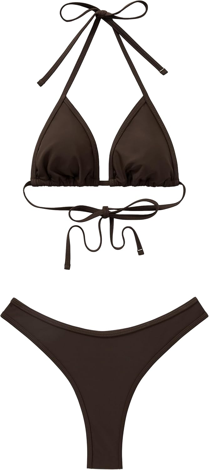 SUUKSESS Women Sexy Thong String 2 Piece Bikini Set Cheeky Halter Swimsuit - Image 3