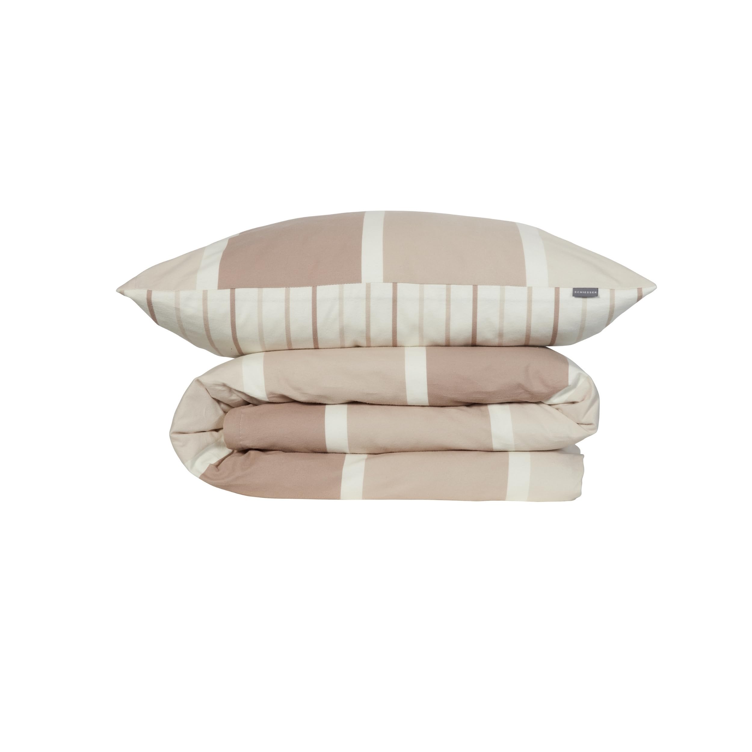 Schiesser Bettwäscheset Brody | 2-teilig | Gestreift | Feinbiber | 100% Baumwolle | Oeko-Tex Zertifiziert | Reißverschluss | 135x200cm + 80x80cm | Taupe