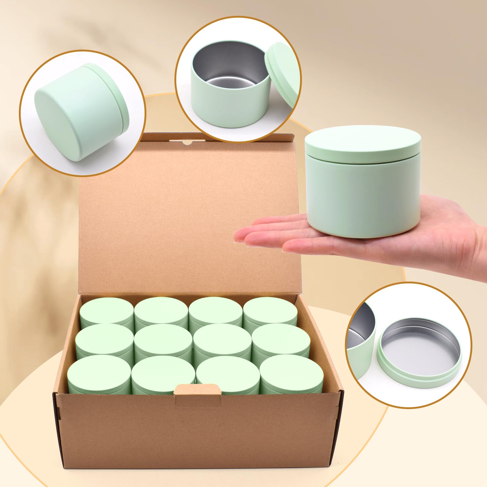 YJHSS Confezione da 24 barattoli per candele da 226,8 g, colore verde opaco di alta qualità, per realizzare candele, barattoli vuoti con coperchio, contenitori per candele da 226,8 g, per realizzare