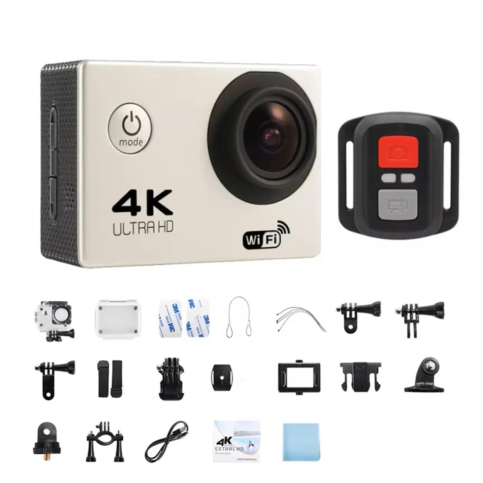 4K Macchina Fotografica di Azione 1080P/30FPS WiFi 2.0 "170D Subacquea Casco Impermeabile Videocamera Registrazione Telecamere Sportive Mini cam esterna(WHITE)