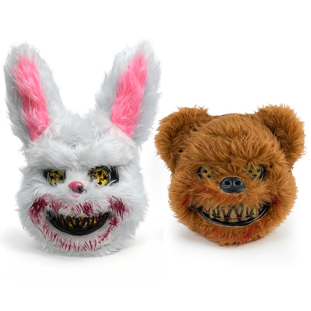 Halloween Horror Mask Set,Bunny & Bear Mask for Adult Costume Party Cosplay