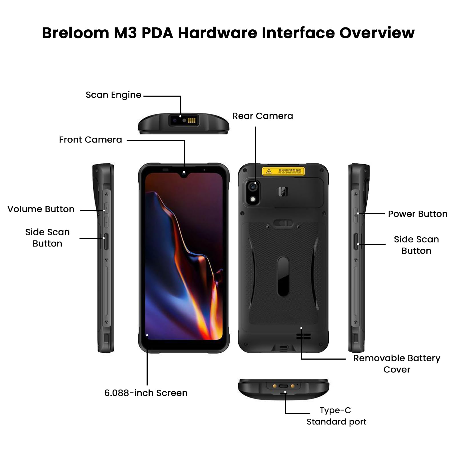 Scanner di Codici a Barre Android 15, PDA Industriale Rugged con Display Touch da 6,08", 4GB+64GB, Lettore 1D/2D, IP68, 4G/Wi-Fi 5/Bluetooth 5.2, Batteria da 5000mAh