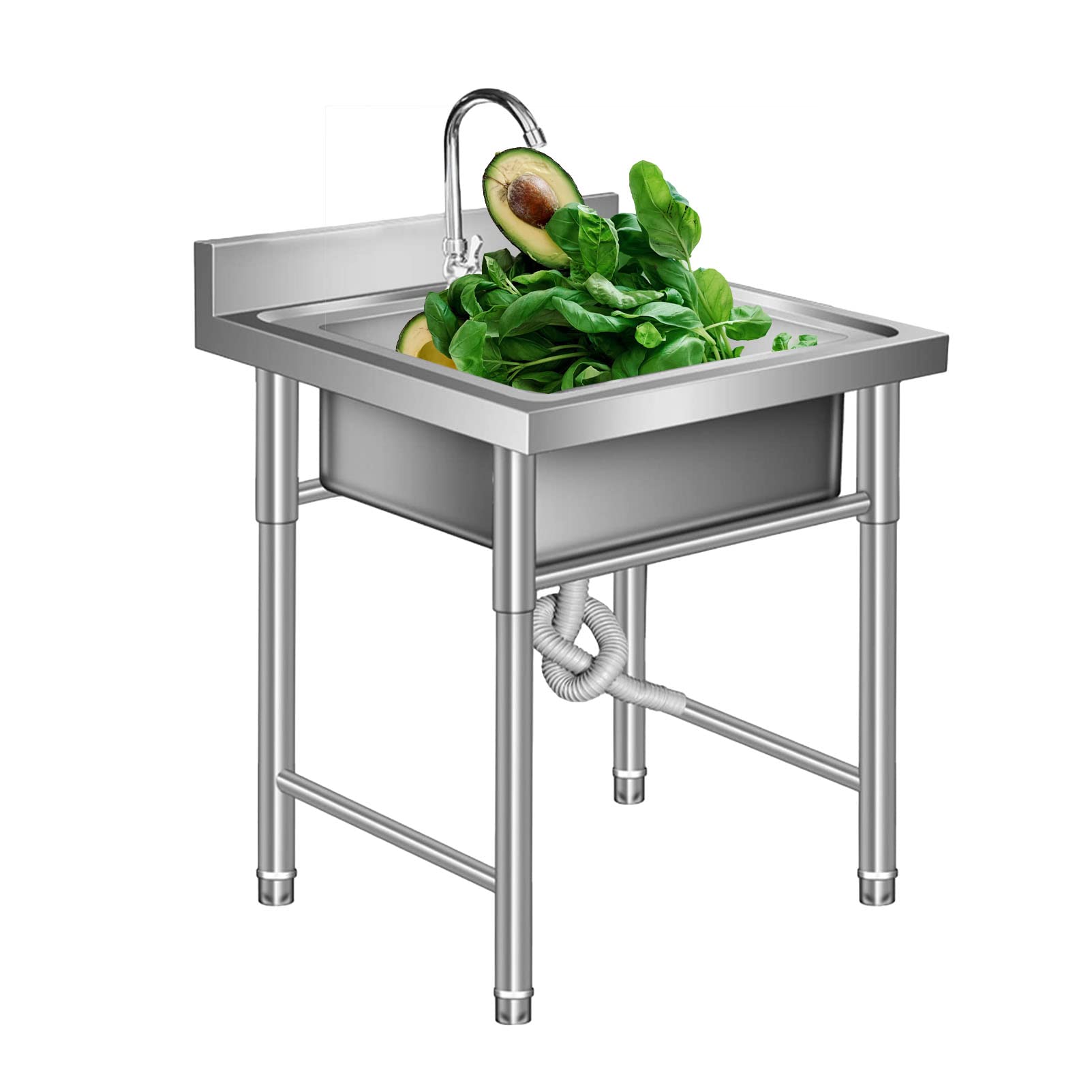 LMYSXAOZ Outdoor Utility Sinks for Kitchen Bathroom Restaurant Farmhouse Laundry Free Standing Catering Commercial Sink Stainless Steel Single Bowl Basin Prep Workstation with Tap