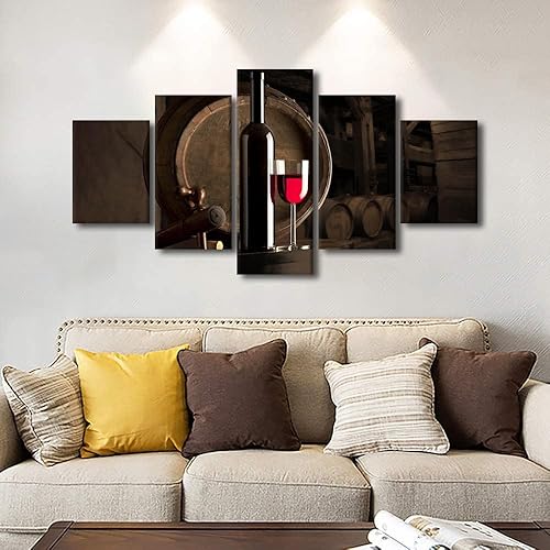 Vista 161 de Imágenes de pared para sala de estar, pintura de copa de vino tinto, bebidas alcohólicas, 5 paneles, lienzo, arte de pared, pósteres e impresiones