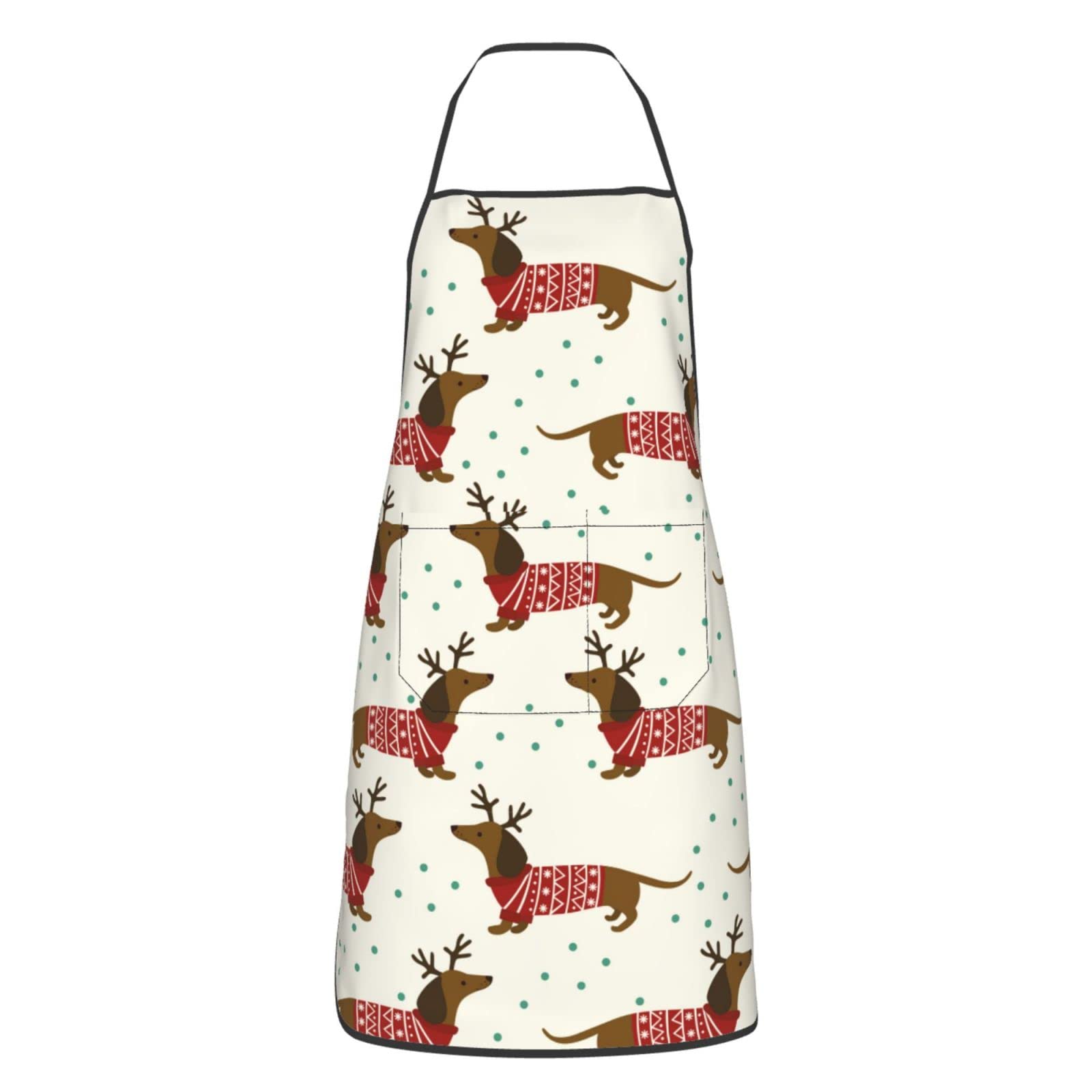 FaCaiYa Christmas Dachshunds Aprons Kitchen Chef Waterproof Adjustable Funny Apron For Bbq With Pockets For Men Women