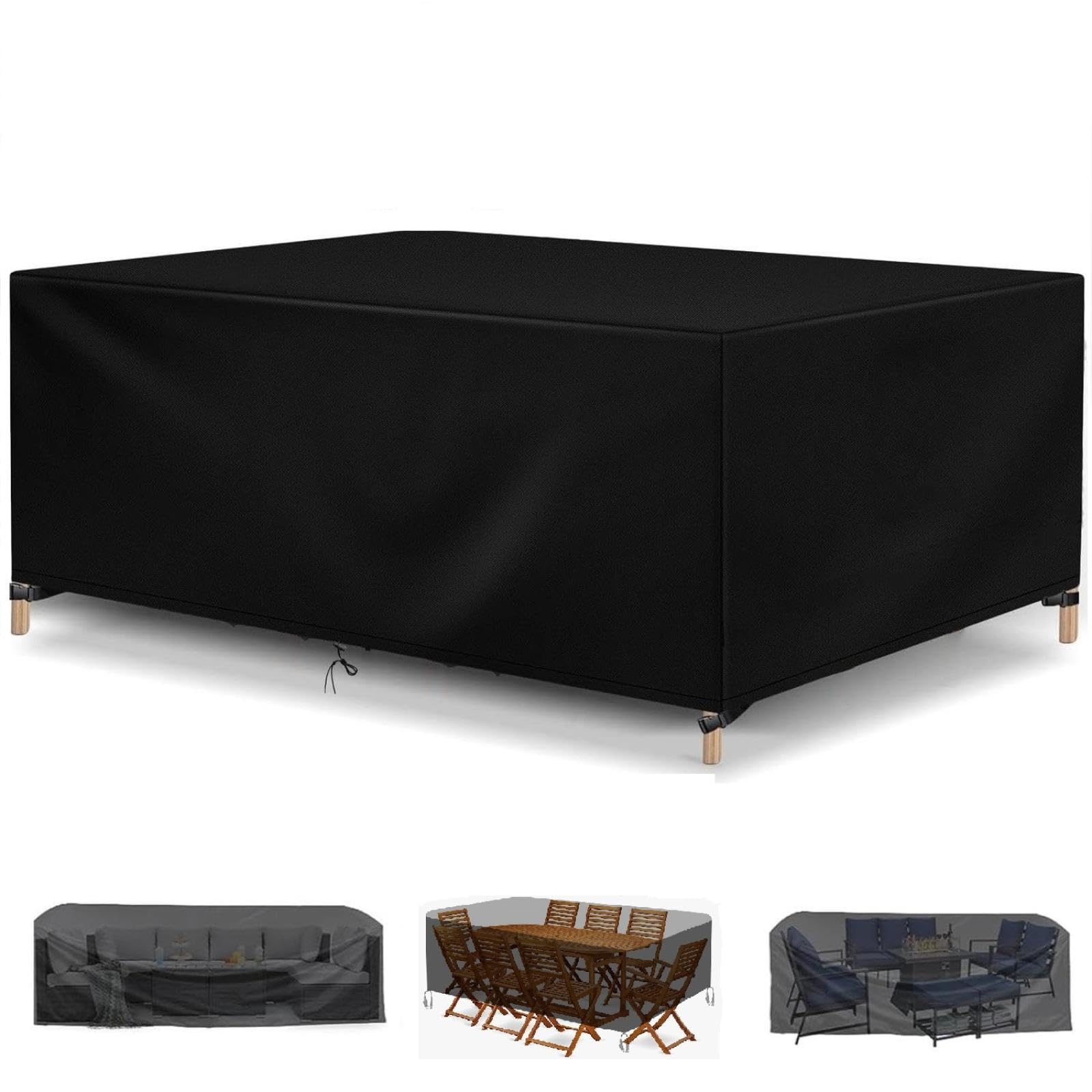 Hoezen voor tuinmeubilair/tuinmeubelhoezen waterdicht 190 x 95 x 100 cm hoes tuinmeubelen opgewaardeerd scheurbestendige rotan tuinmeubelhoezen rechthoekig/vierkant zwart anti-UV outdoor tafelhoes