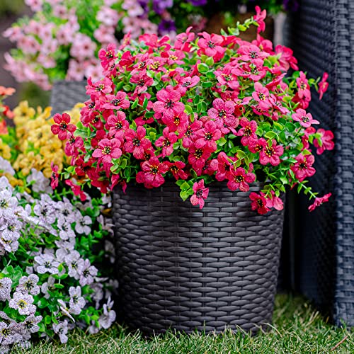 Axylex Artificial Flowers For Outdoors Fake Plants - 16 Bundles Faux Outside Boxwood No Fade Uv Resistant Plastic Shrubs Spring Home Decor Farmhouse Garden Greenery (Redpink) #TOP1
