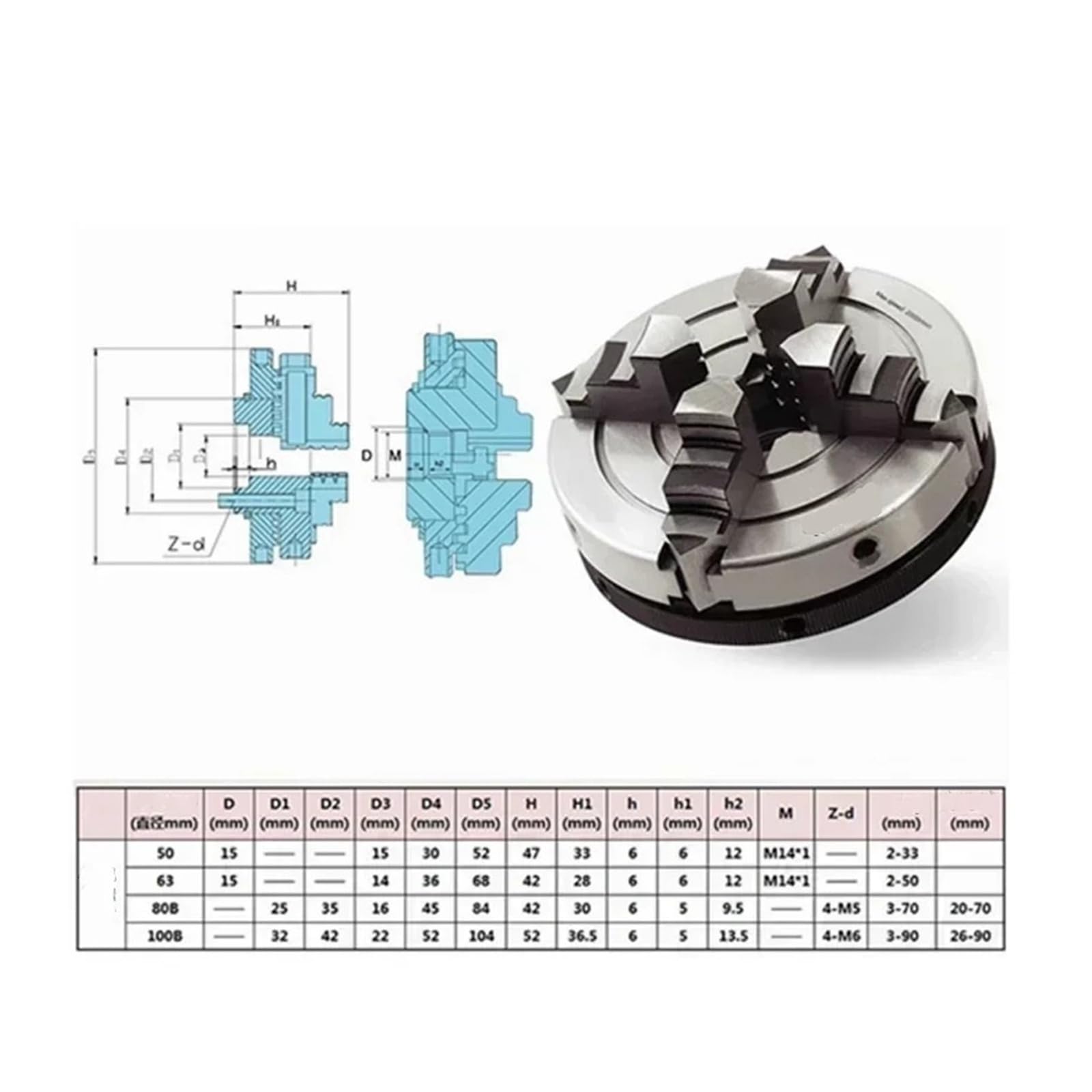 Mandrino for tornio for legno con ganasce da 3/4, filettatura M14x1, impugnatura da 1-50 mm, acciaio resistente for la maggior parte dei torni 1 pezzo(K01-50)