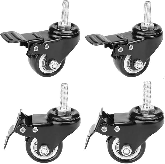 4 Pack, Youngine Locking Threaded Stem Mount 1.5" Swivel Caster Rotation Polyurethane Castor Wheel and Brake for Trolley, Carts, Furniture, Dolly, Workbench(M8x25mm)