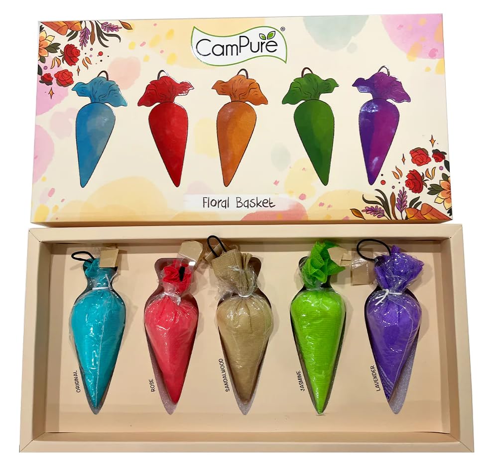 CamPure Floral Basket Gift Box - 5 Camphor Cones - 100% Organic | Air Freshener for Car, Wardrobe, Office Cabin's, Drawers, Travel Bag & Bathroom