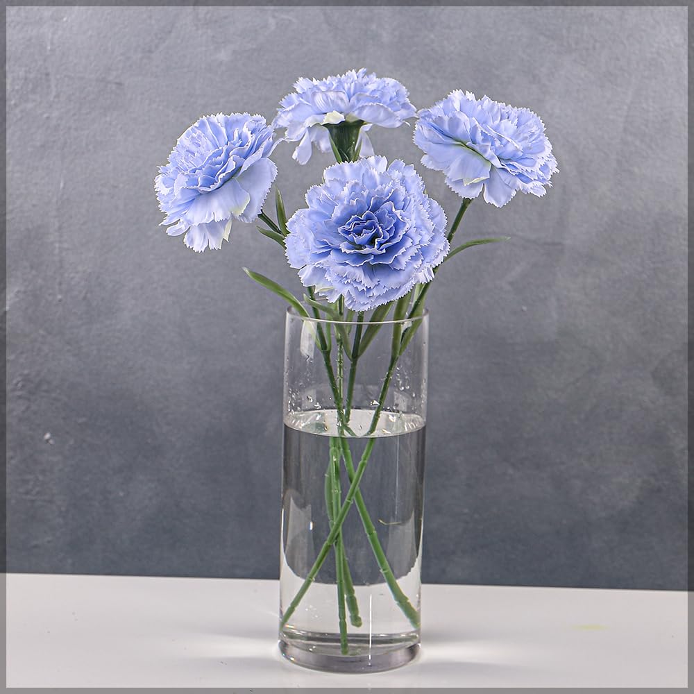 YATAI 4pcs Artificial Flowers Bouquet, Lifelike Silk Carnation Flowers for Vase Filling, Allergy-Free & Everlasting Beauty Fake Flowers, Maintenance-Free Faux Flowers Floral Display for Decor (Blue)
