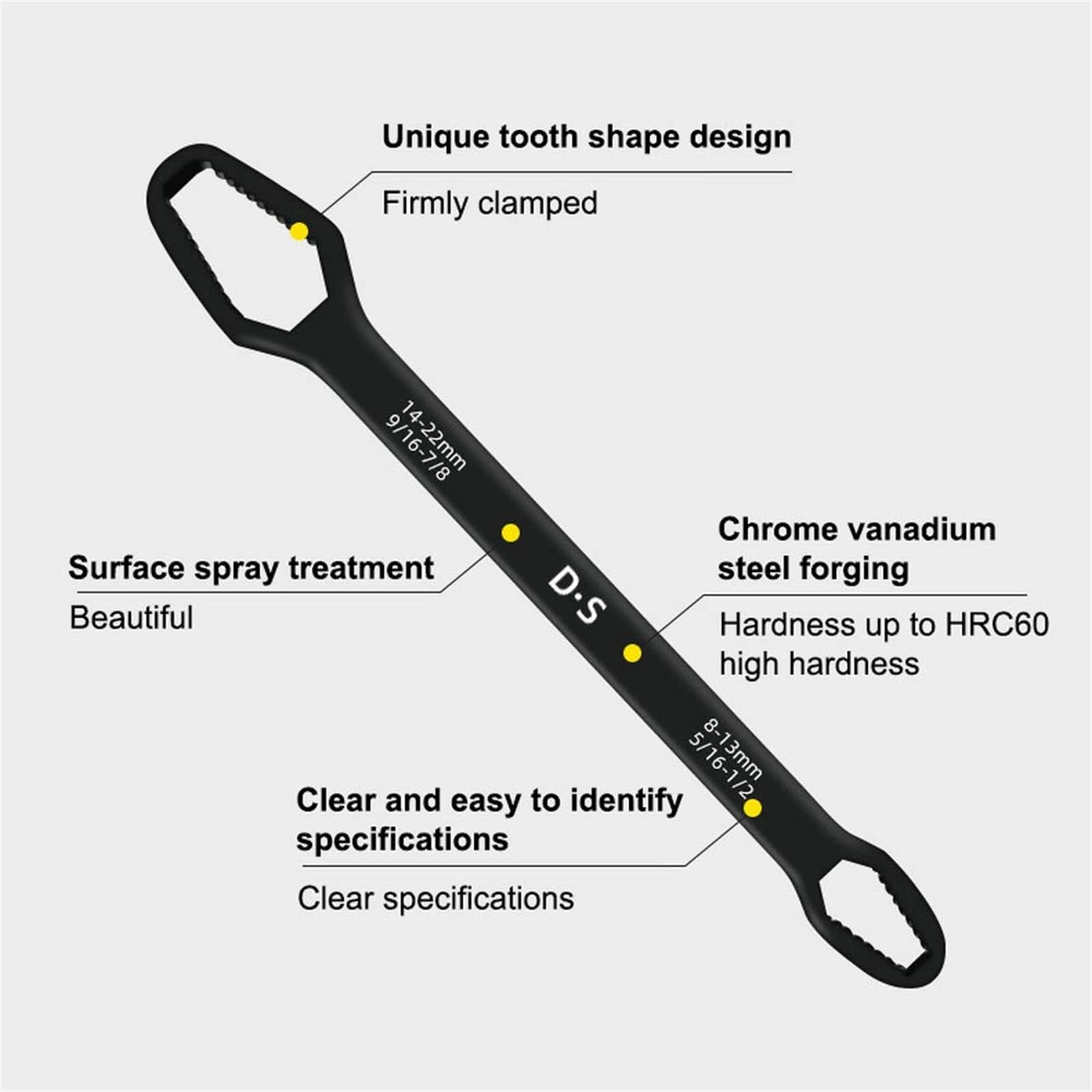 CLE A MOLETTE,12mm--clé Torx universelle à couple réglable de 8 à 22mm
