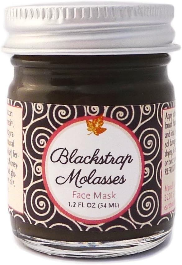 Organic Blackstrap Molasses Moor Mud Face Mask with Moroccan Red Lava Clay, Rose Hydrosol, Geranium, Pracaxi Oil; Vegan, Exfoliating, Acne Reducing (1.2 fl oz)