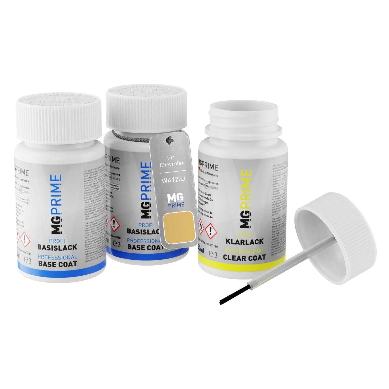 MG PRIME Car paint Touch-up pen set for Chevrolet WA123J Yellowstone undercoat base coat clear coat 50ml each