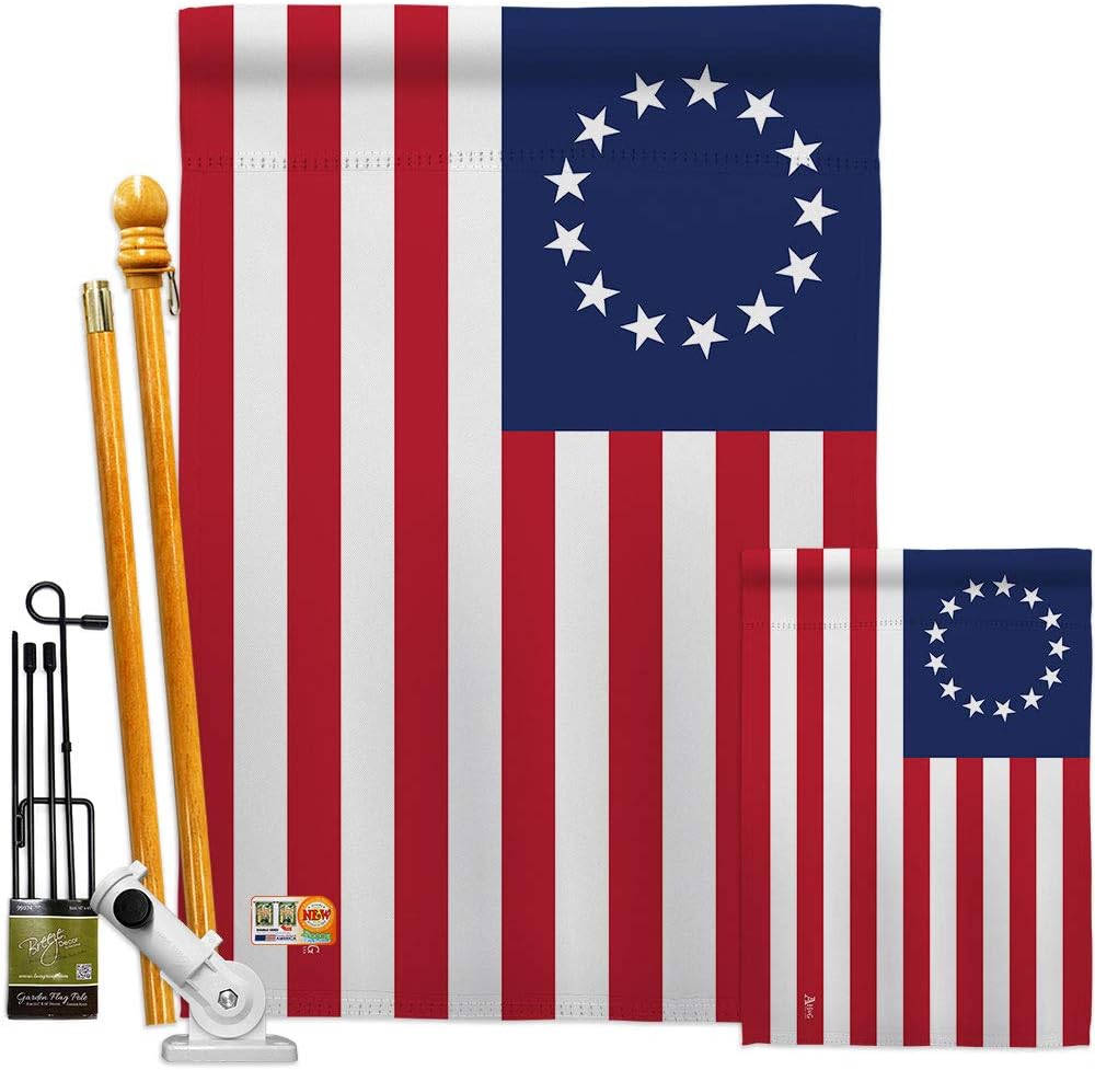 Betsy Ross House Flag Americana US Historic July Memorial Veteran Independence United State American Small Decorative Gift Yard Banner Made In USA 28 X 40