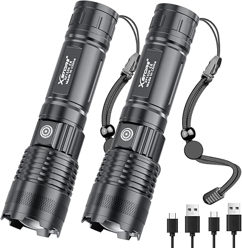 Paquete de 2 linternas recargables, linterna LED súper brillante de alto lúmenes, 4 modos con función de atenuación continua, luz de flash de mano