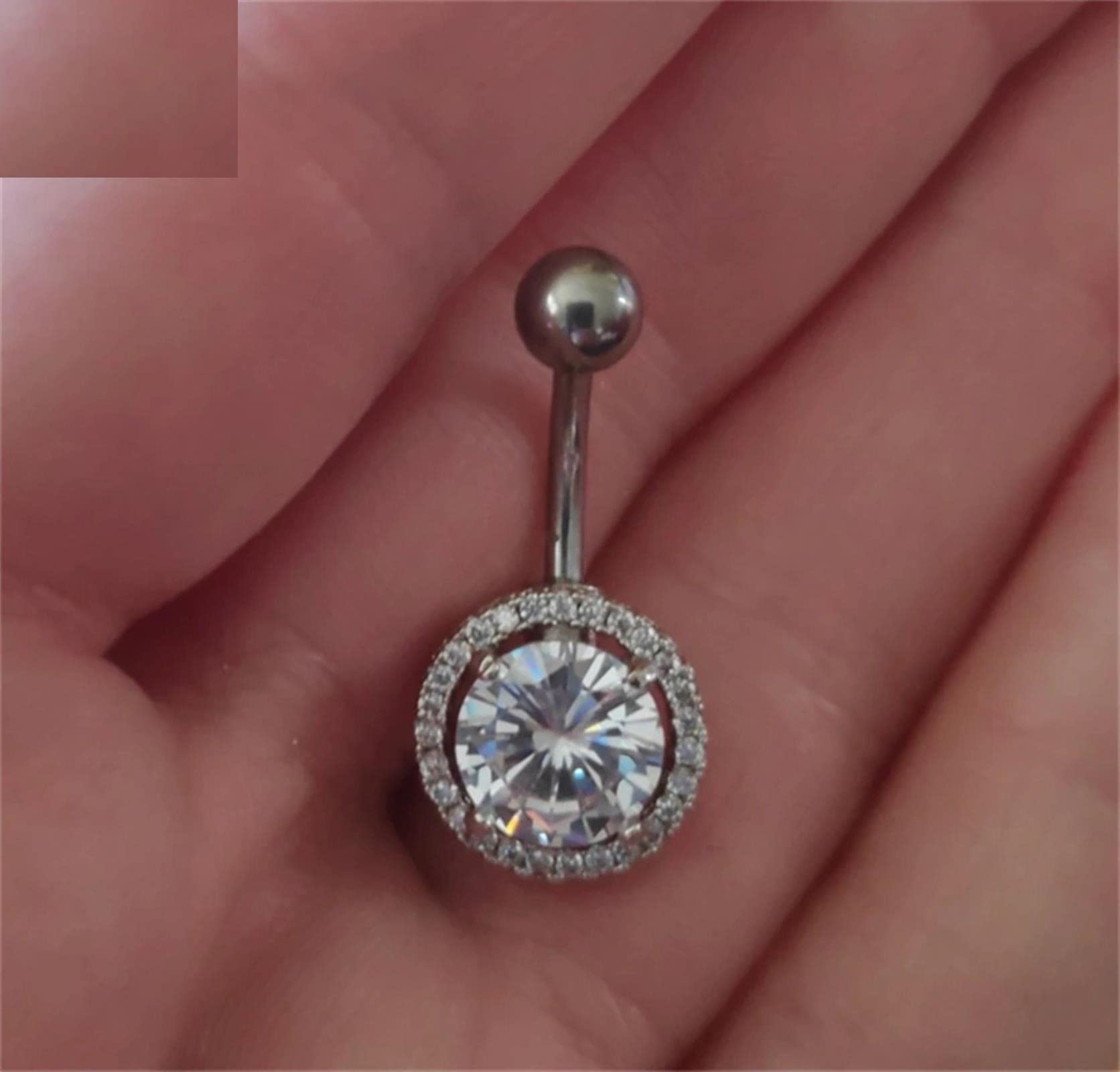 STOPI Unids/Set Grandes Anillos De Cristal para El Vientre 14g Doble Joya Barra Curvada Piercing para El Ombligo Joyería Corporal