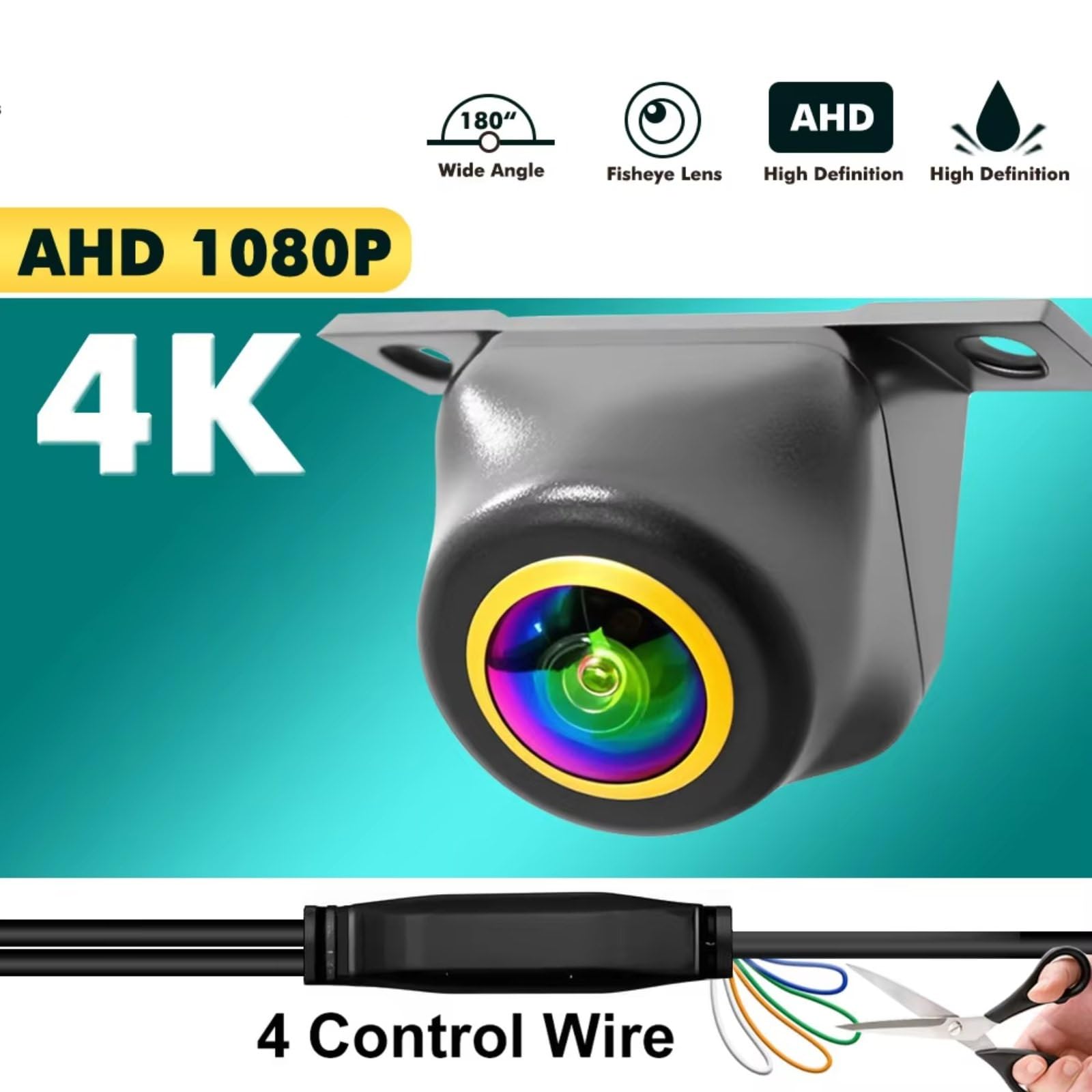 Kamera cofania AHD 1080P CVBS noktowizor IP68 wodoodporna 180 stopni obiektyw rybie oko kopia zapasowa kamera cofania monitora pojazdu kopia zapasowa (3 elementy sterujące 720P) (4 elementy sterujące
