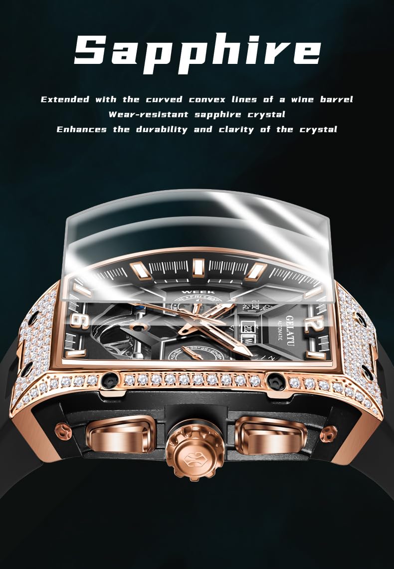 Reloj automático para hombre, diseño de esqueleto mecánico, cristal de zafiro impermeable