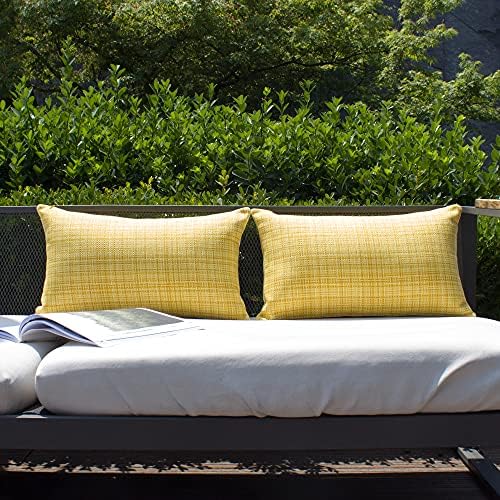 Kevin Textile Pack of 2 Decorative Outdoor Waterproof Throw Pillow Covers Lumbar Pillowcases Modern Cushion Cases for Patio Couch Bench 12 x 20 Inch Yellow - 3