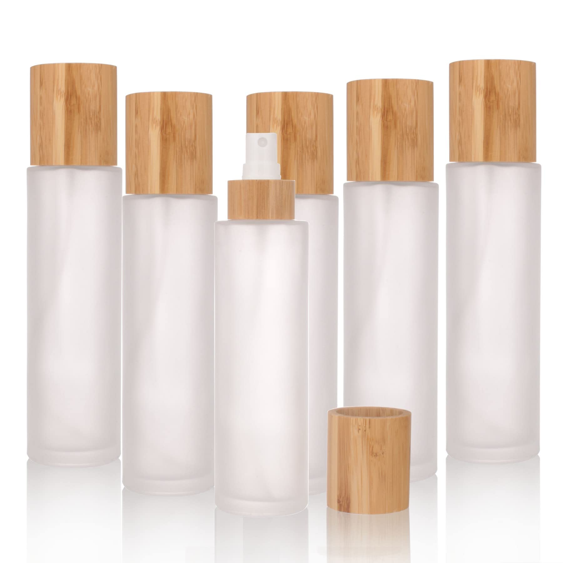 COSIDEA 12 szt. pusta 150 ml bambusowa pokrywka butelka z rozpylaczem ze szkła mgiełkowego z cienką głowicą odstraszającą mgiełkę do pojemników na przybory toaletowe w płynie, butelki z tonerem
