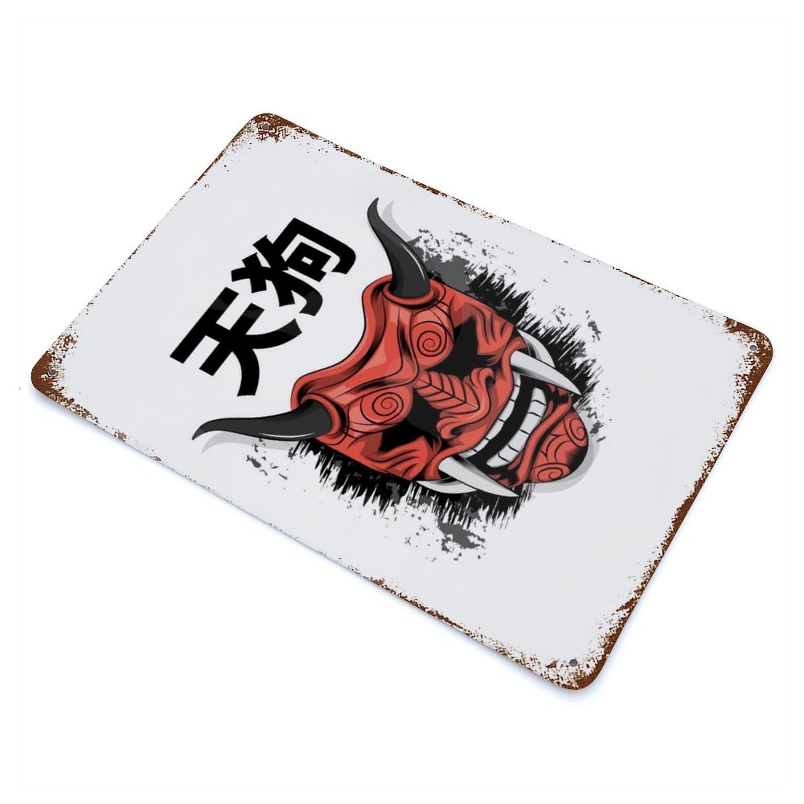 Oni Demon Weathered Tin Sign 11.8"x7.9", for Garage, Bar And Workshop Decor, Vintage Wall Decor