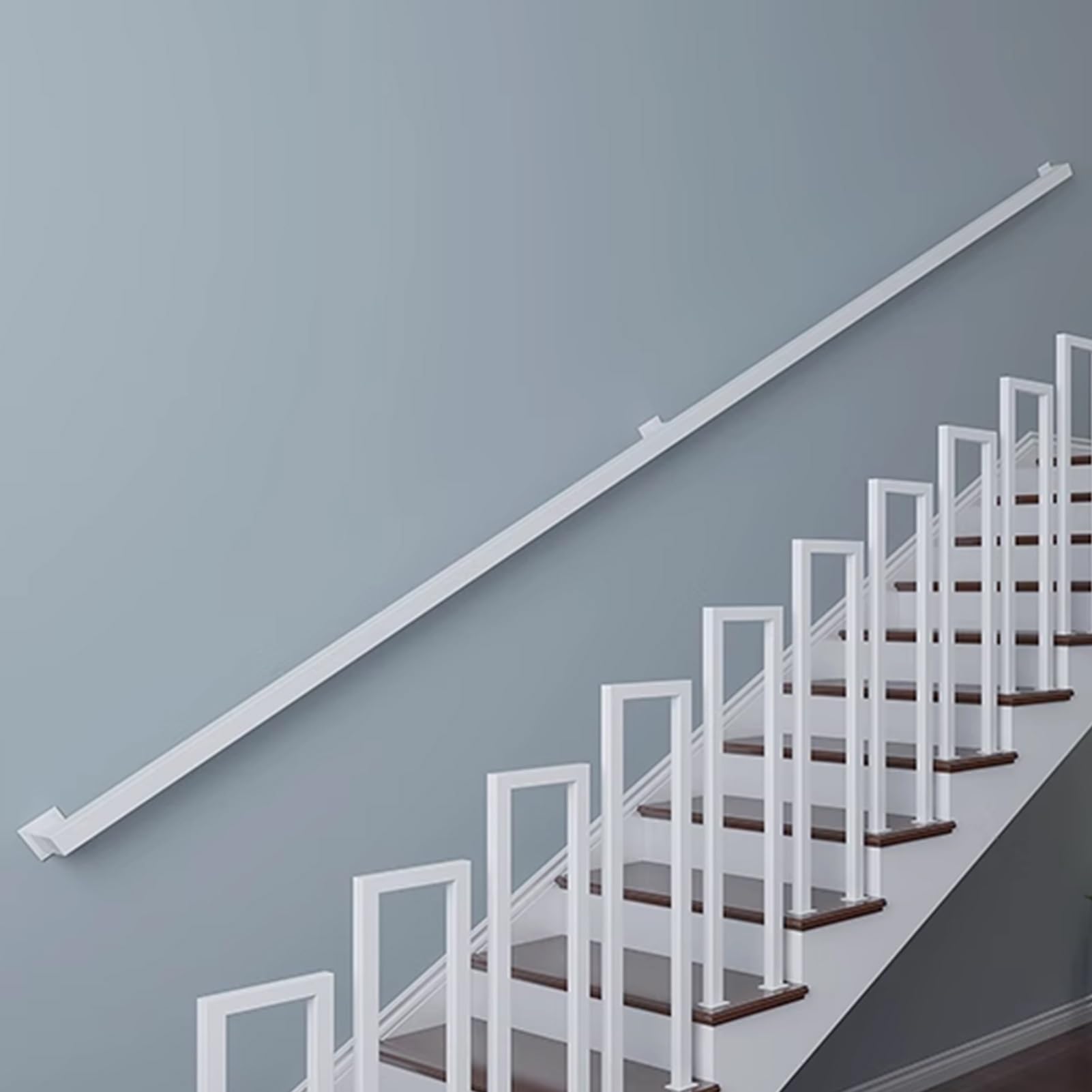 Attrex White 30-600Cm Staircase Banister Handrail Square Pipe Railing, Black/White/Gold Metal Wrought Iron Wall Mounted Hand Rails For Outdoor Indoor Steps Stairs Balusters(,16Ft/480Cm)