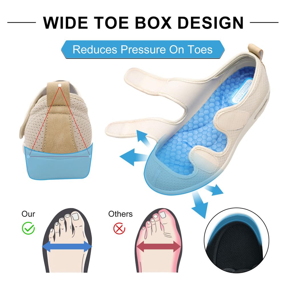 Zapatillas Ortopédicas Extra Anchas para Pies Hinchados Zapatillas para Caminar para Personas Mayores con Espuma Viscoelástica Ligeras Y Anchas con Espuma Viscoelástica (A13328)