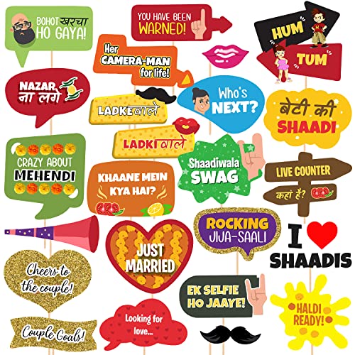 24 Pcs Wedding Props for Bride and Family Photo Booth Board/Haldi...