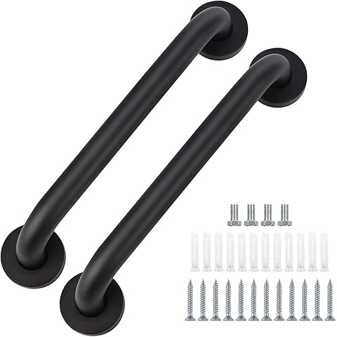 2 Pack Bathroom Grab Bar, supregear 12 Inch Length Black Shower Safety Grab Bar, 1 Inch Diameter 201 Stainless Steel Anti-Slip Handle for Senior, Elderly, Handicap