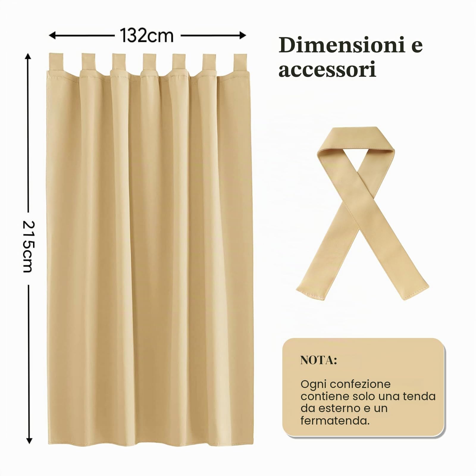 Tende Per Gazebo Esterno Impermeabile, Antivento, Antipolvere e Resistente Ai Raggi UV, 132x215 cm, Per Pergolati E Finestre (Beige x1 Pezzo)