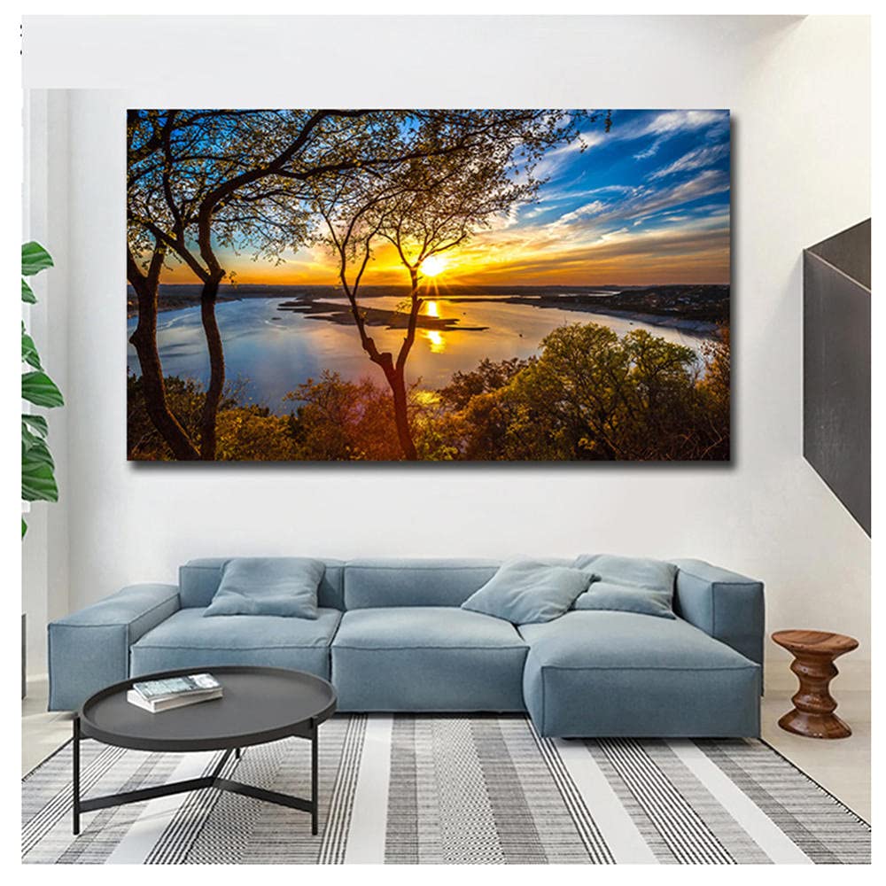 Diamant Painting Bilder Voll Groß,Sonnenaufgang Bäume 5D DIY Diamond Painting nach Zahlen Kit für Erwachsene,Strass Stickerei Malerei Kreuzstich Art Wohn-Schlafzimmer Wanddekor Round_Drill_40x80cm