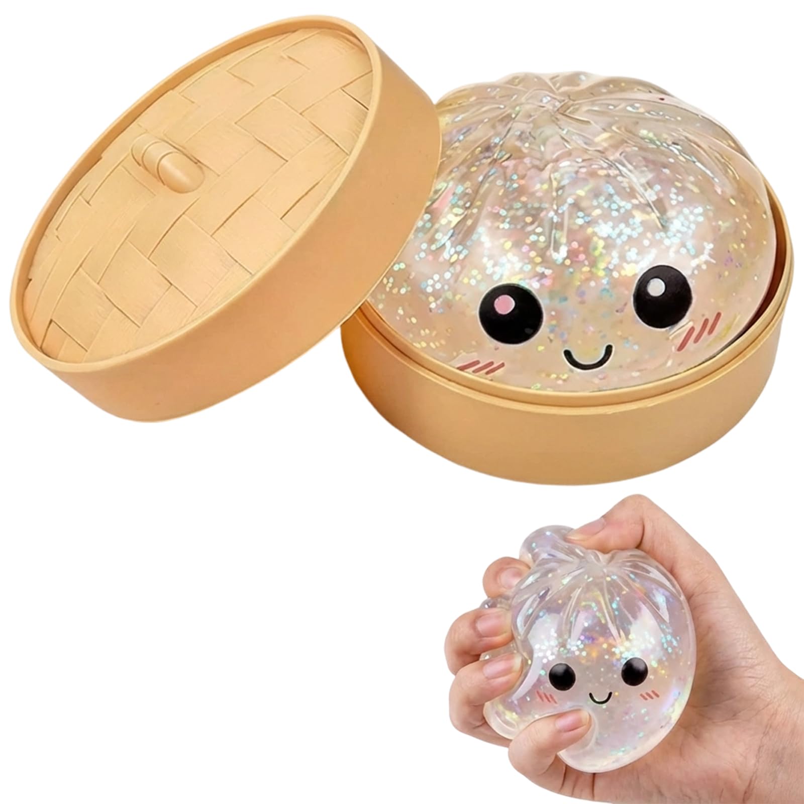 Dumpling Squishy, Glitter Dumpling Squishys, Soft Stress Relief Toy, Handheld Sensory Fidget, Portable Pocket Squishy, Cute Dumplings Shape, Single Unit Steam Bun Design