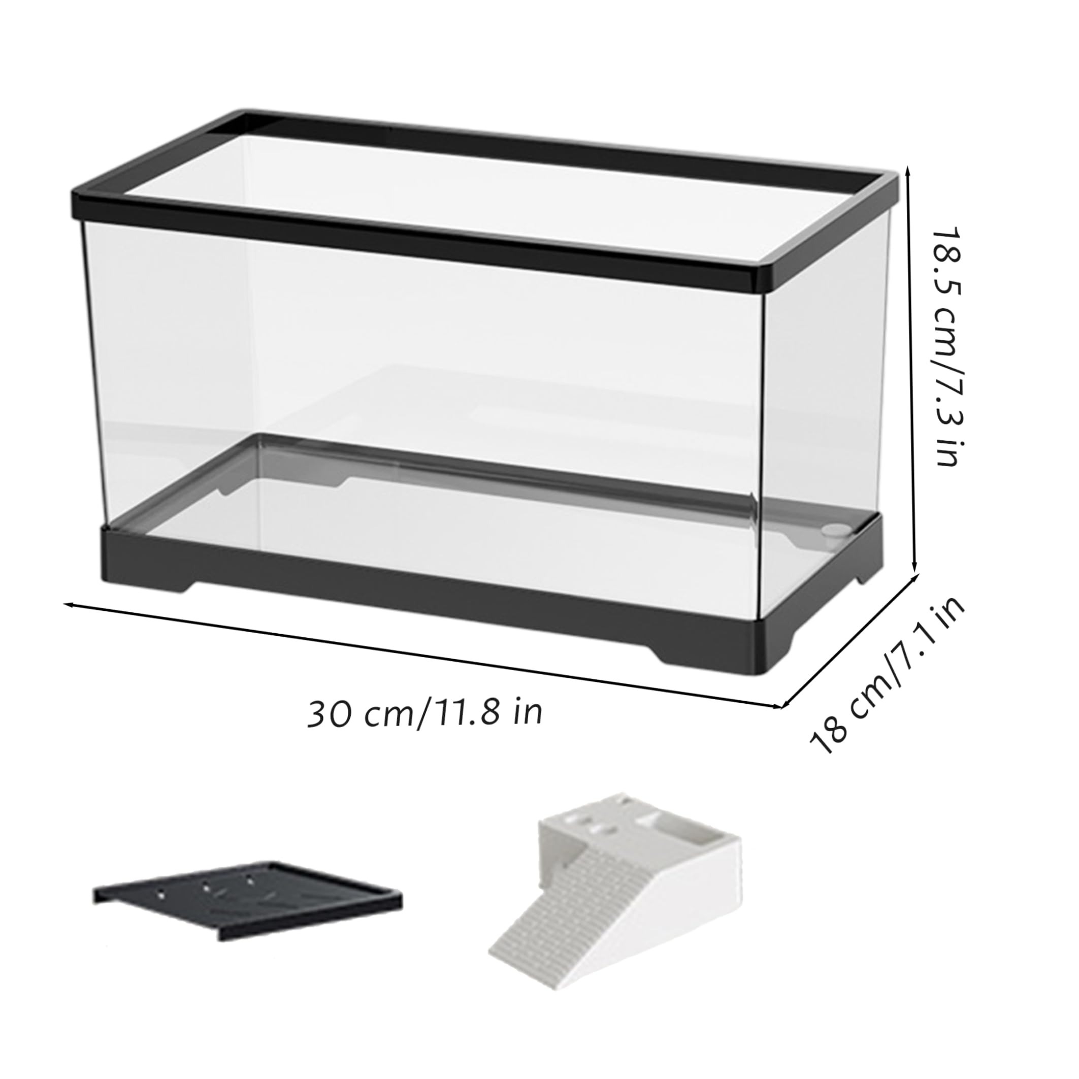 Acquario per tartarughe Trasparente Piccolo serbatoio per tartarughe con crogiolarsi incorporato e scarico inferiore per giovanili, anfibi 11, 8 X 7 X 7, 3 pollici