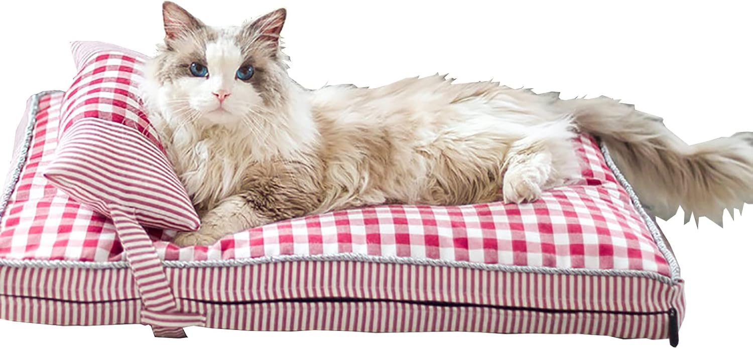 Dog Beds Soft Pet Beds Washable Cat Bed for Large Medium Small Dogs and Cats Dog Mats for Sleeping with Removable Washable Cover,Red,S
